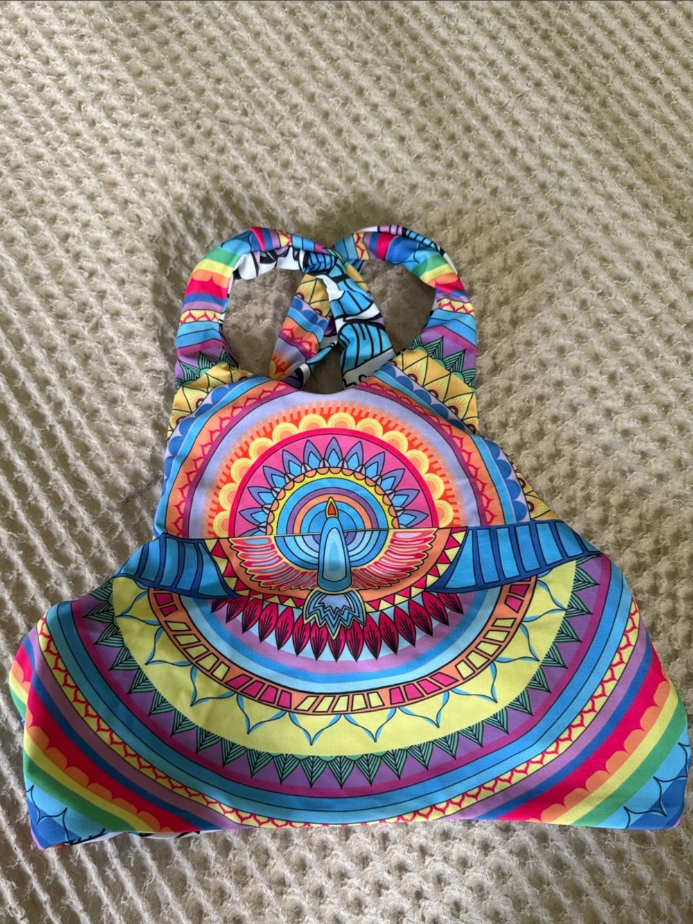 moana bikini Rainbow Mandala Halter Swim Top - Multi